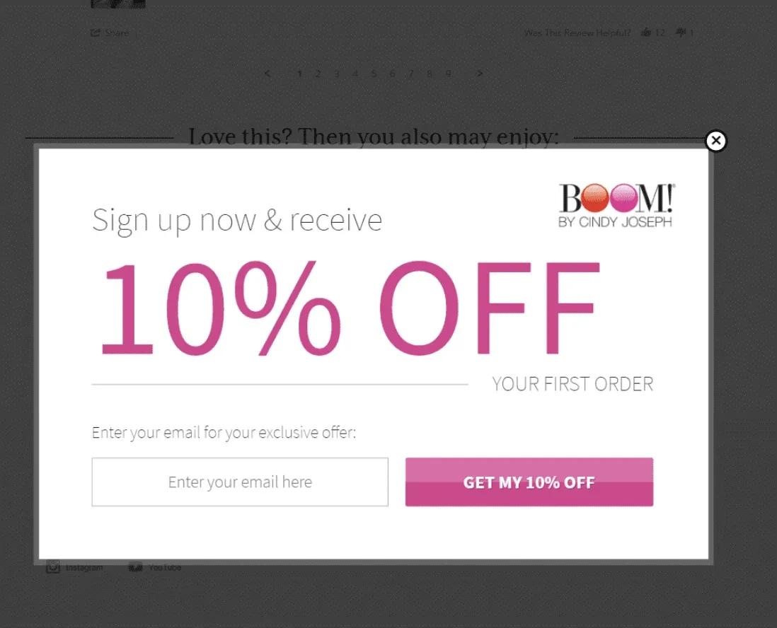 Example of using exit-intent popups to capture visitor email addresses.