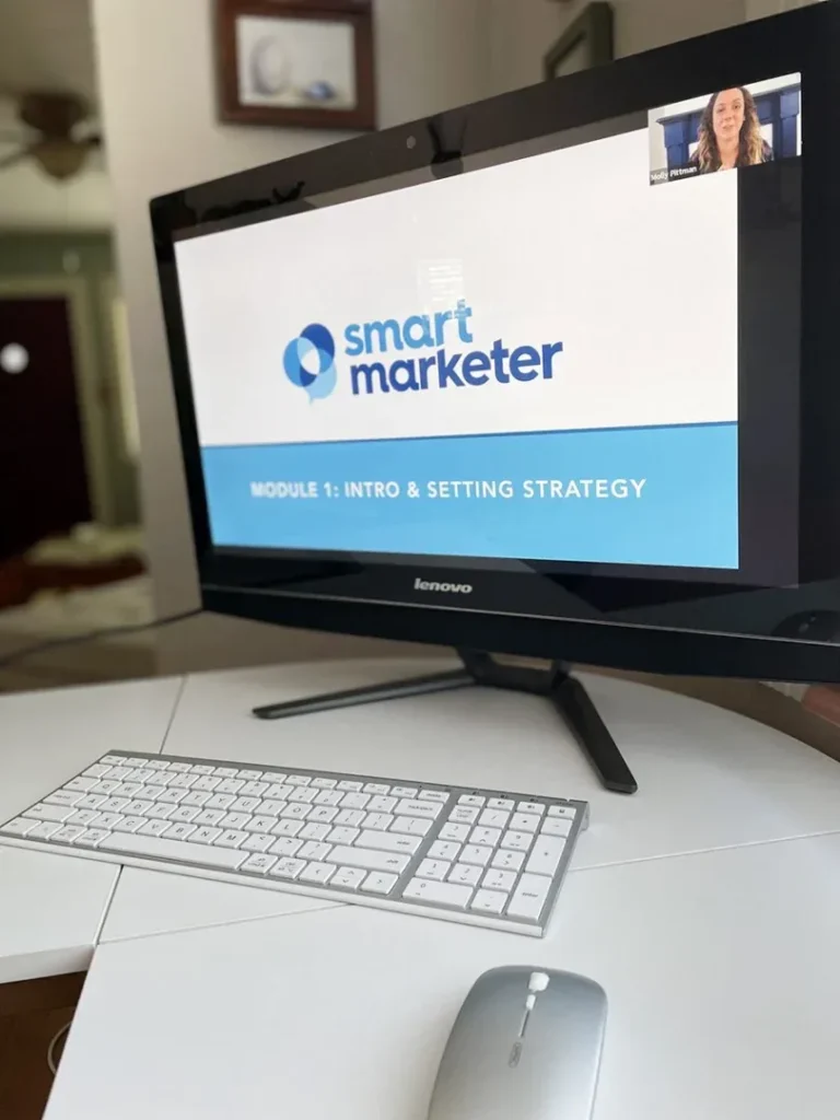 A computer screen with module 1 of a smart marketer course