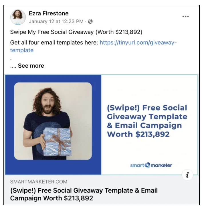 Example of a Facebook post promoting free content.