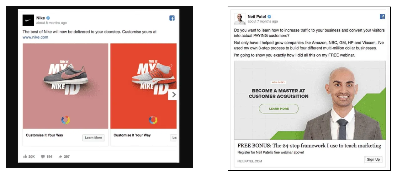 Example of a Facebook ad promoting product offer and a piece of gated content