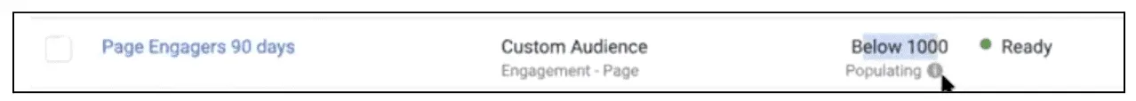 Letting the new audience audience populate in Facebook Ads Manager.