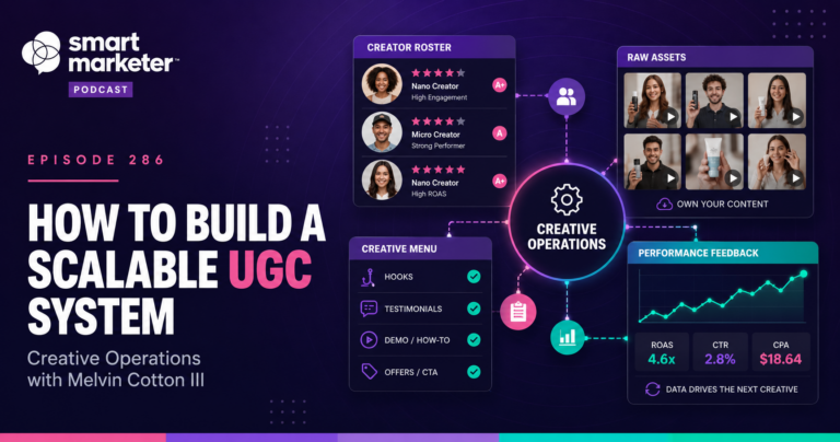 Smart Marketer podcast graphic: How to Build a Scalable UGC System with Melvin Cotton III.