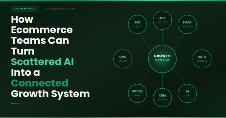 Ecommerce growth system diagram showing AI, SEO, CRM, and email marketing.